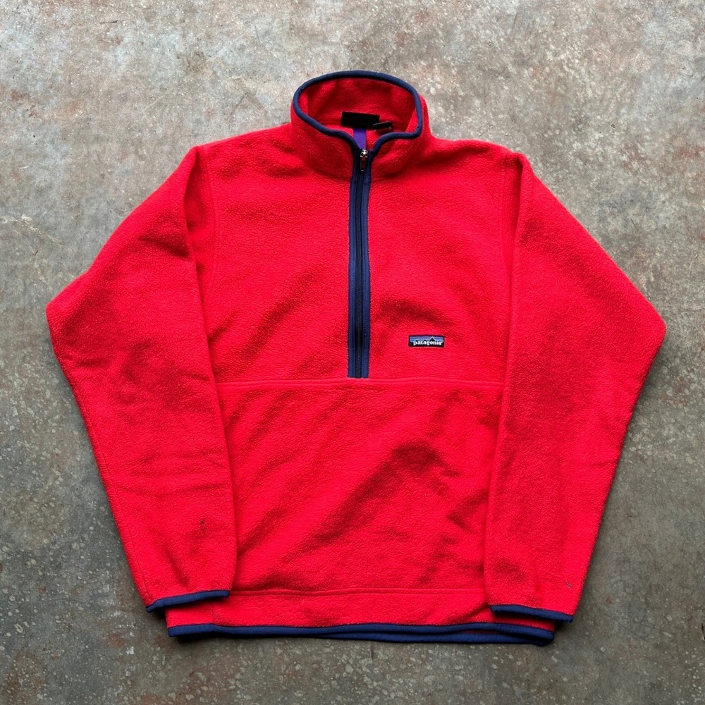 Vintage 90s Patagonia Synchilla Fleece Half Zip Pullover Red Navy Mens Small S